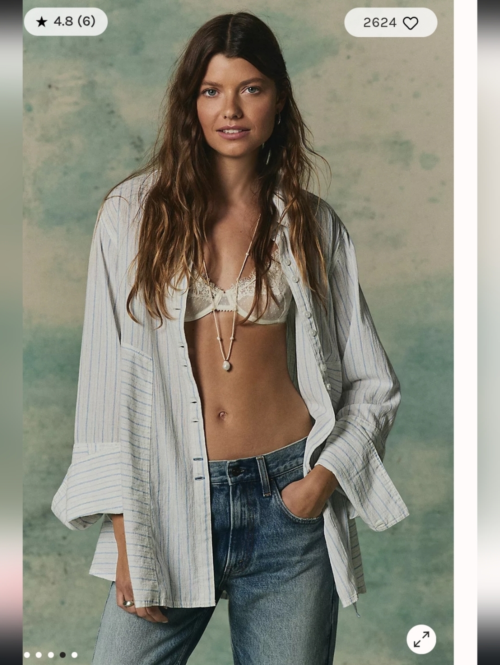We The Free Sun Gazer Button DowLight Blue Striped Shirt - Relaxed Fit Small
